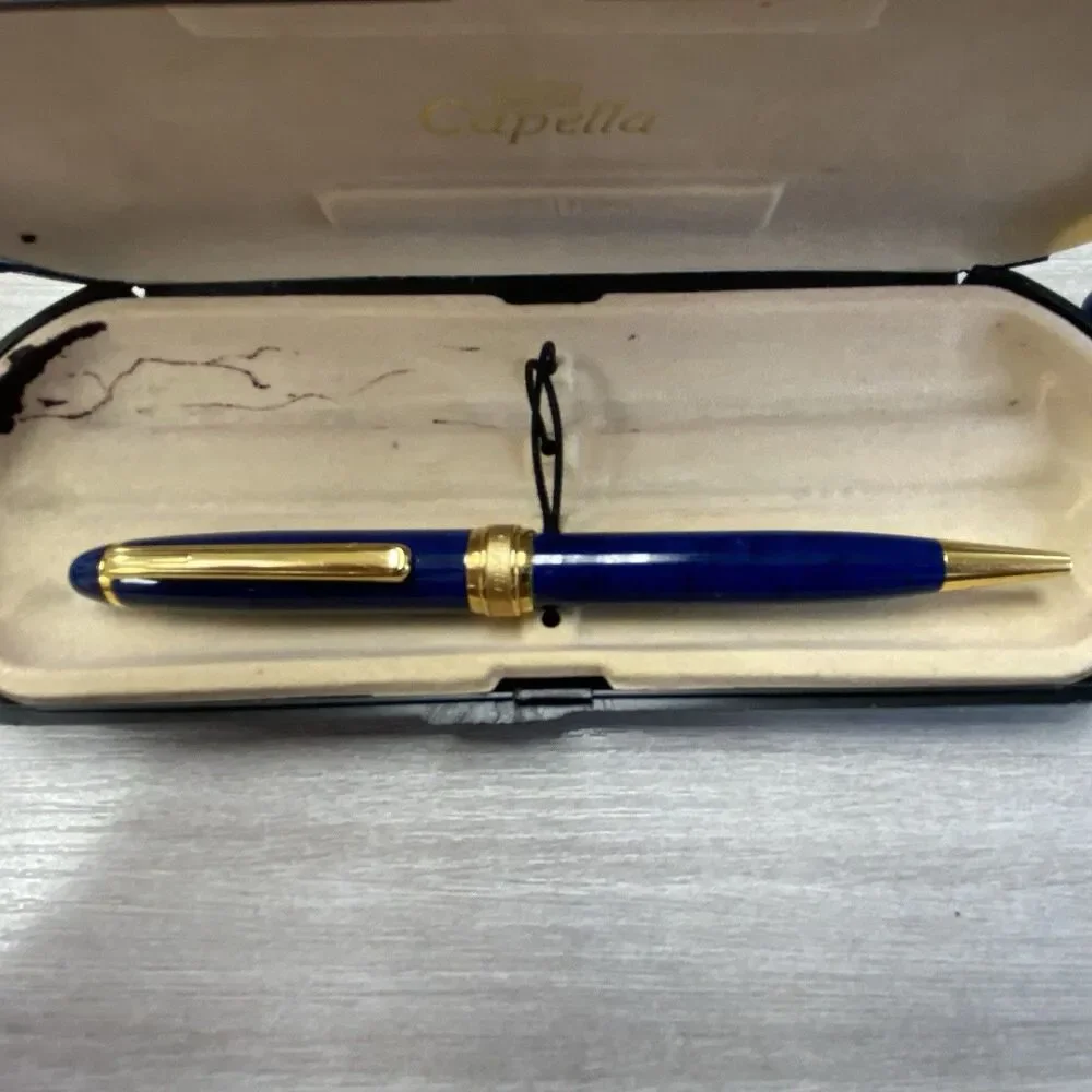 Vintage Capella 3 Piece Blue Marbleized Pen & Calligraphy Set With Box